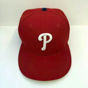 NEW ERA (7 1/8) Phillies 59Fifty Fitted Hat Red Authentic On-Field Cap 7.125